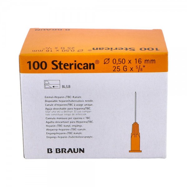 AGUJA HIPO STERICAN 25G 16-5 MM CONO NARANJA 100 UN
