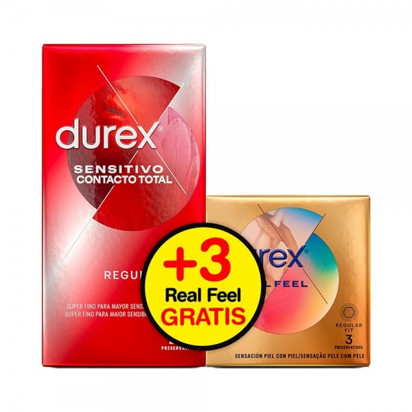 DUREX SENSITIVO CONTACTO TOTAL 12 UD + 3 UD REAL FEEL